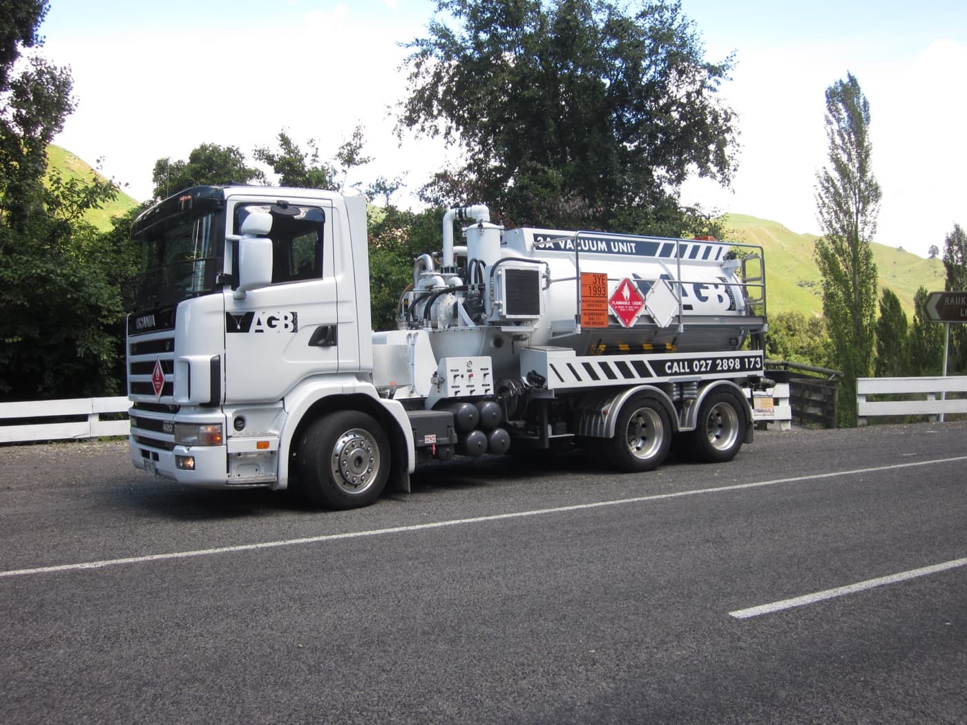 AGB Solutions vacuum truck on a rural North Island road